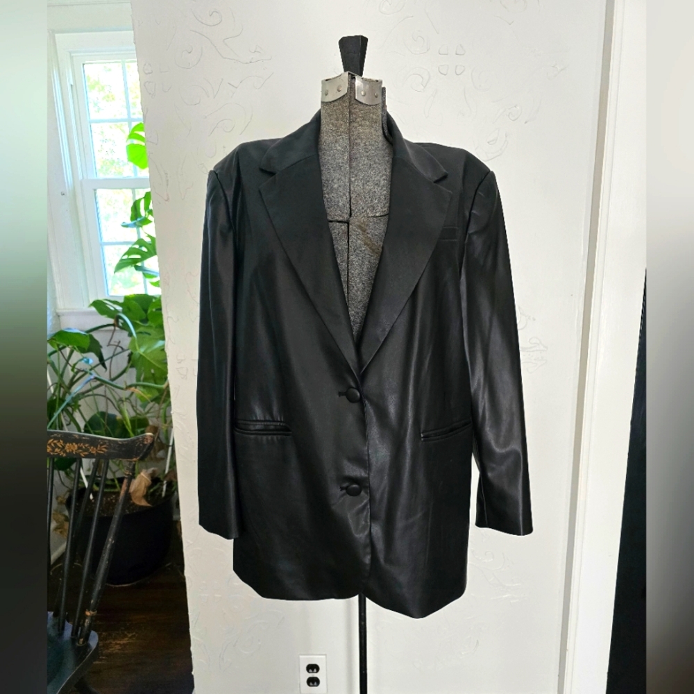 Future Collective faux leather black blazer large